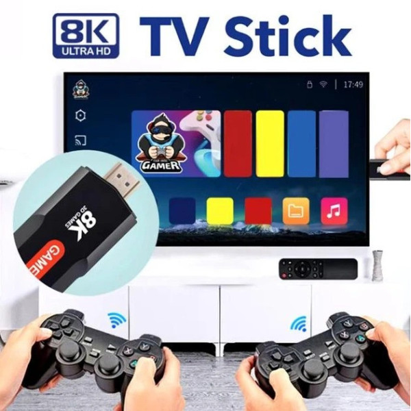 Игровая приставка X9 8K 64GB 30000 игр Android TV Game Stick, ретро консоль HDMI с 2 беспроводными джойстиками
