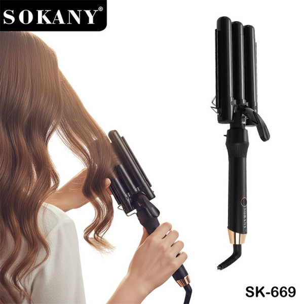 Плойка 3 волны SOKANY CL SK-669 керамическая, щипцы для волос трехволновая плойка для укладки локонов