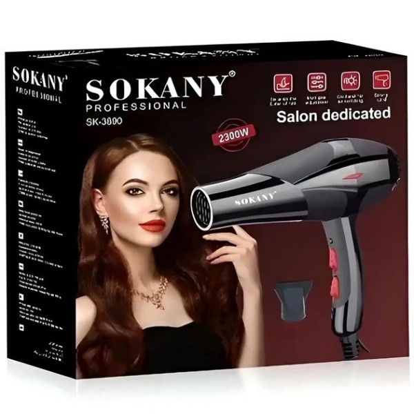 Фен для волос SOKANY HS-3890 2300Вт с ионизацией, профессиональный фен с диффузором и концентратором складная ручка