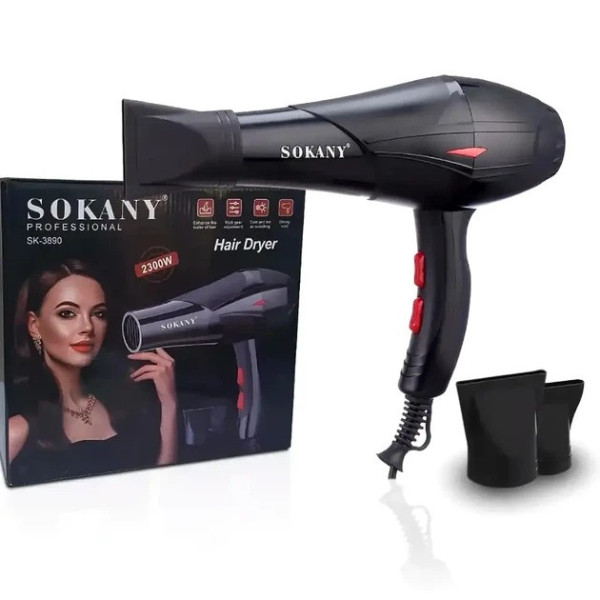 Фен для волос SOKANY HS-3890 2300Вт с ионизацией, профессиональный фен с диффузором и концентратором складная ручка