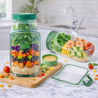 Контейнер для салата Salad Pad AND1662, портативный салатник с боковым отверстием, 300 мл, встроенная миска для заправки