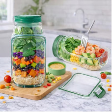 Контейнер для салата Salad Pad AND1662, портативный салатник с боковым отверстием, 300 мл, встроенная миска для заправки