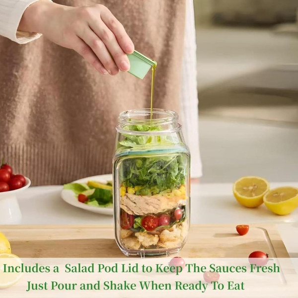 Контейнер для салата Salad Pad AND1662, портативный салатник с боковым отверстием, 300 мл, встроенная миска для заправки