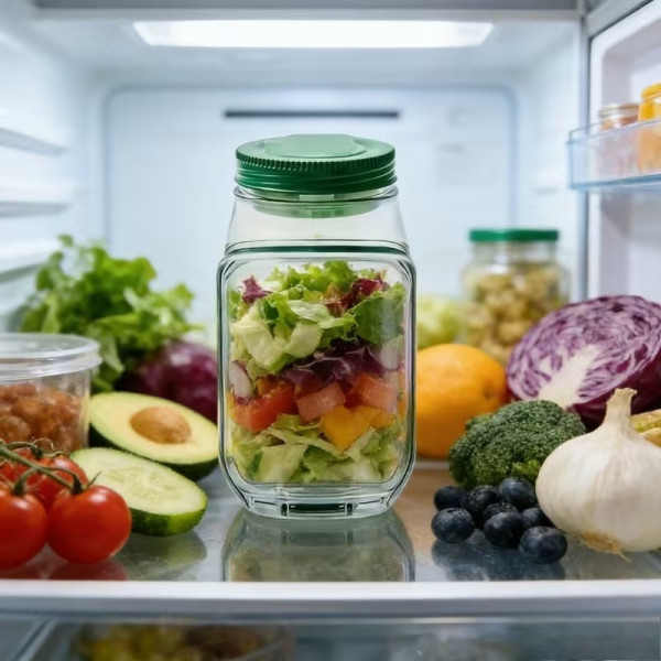 Контейнер для салата Salad Pad AND1662, портативный салатник с боковым отверстием, 300 мл, встроенная миска для заправки