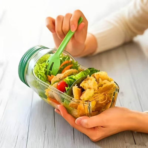 Контейнер для салата Salad Pad AND1662, портативный салатник с боковым отверстием, 300 мл, встроенная миска для заправки
