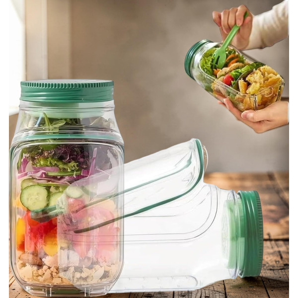 Контейнер для салата Salad Pad AND1662, портативный салатник с боковым отверстием, 300 мл, встроенная миска для заправки
