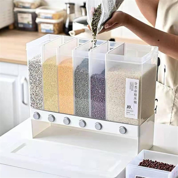 Контейнер для круп, органайзер для сыпучих продуктов, дозатор для зерна, емкость для хранения круп, кухонный диспенсер с отсеками