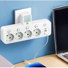 Сетевой фильтр на 4 розетки с USB и Type-C, удлинитель четверник с подсветкой, сетевой переходник с выключателем
