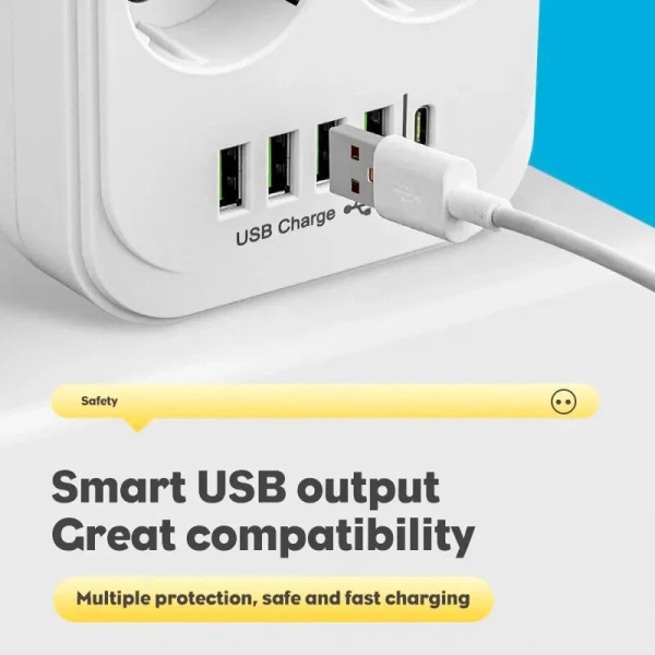 Сетевой фильтр удлинитель, разветвитель розеток с USB и Type-C, удлинитель на 6 розеток, зарядная станция с PD, переноска D6 3 м