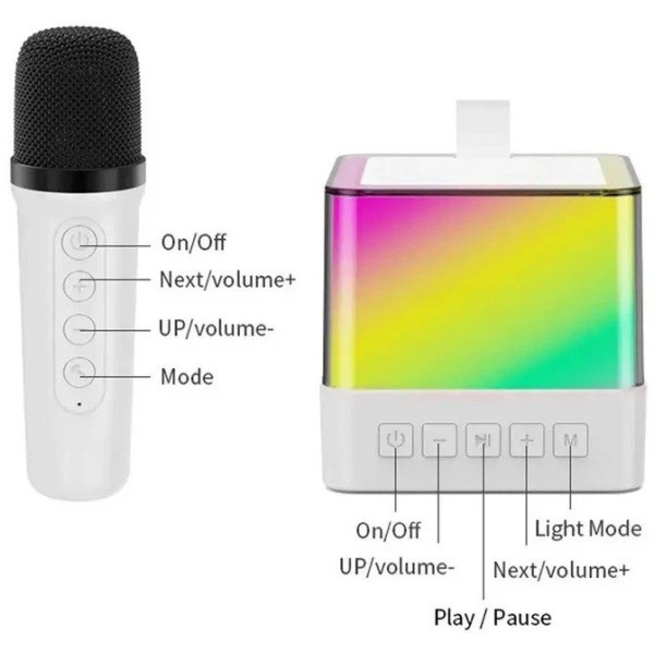 Портативная Bluetooth колонка караоке K18 с микрофонами с RGB подсветкой, колонка speaker с FM USB TF AUX 2 микрофона