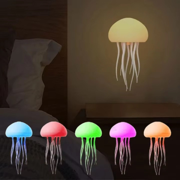 RGB лампа ночник медуза, декоративный светильник с эффектом воды, настольная LED лампа с подсветкой, ночник с движением