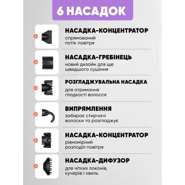 Фен для волос Beheart Hair Dryer X11 PRO 6 насадок, профессиональный стайлер для сушки и укладки, мультифункциональный фен