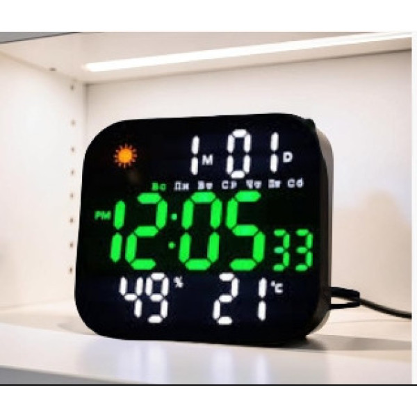 Часы электронные DS 3828L, настенный LED дисплей с термометром и гигрометром, цифровой USB будильник