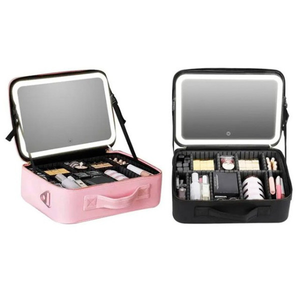 Дорожная косметичка  бьюти кейс Make Up с LED зеркалом, тканевая косметичка чемоданчик с подсветкой, органайзер для косметики