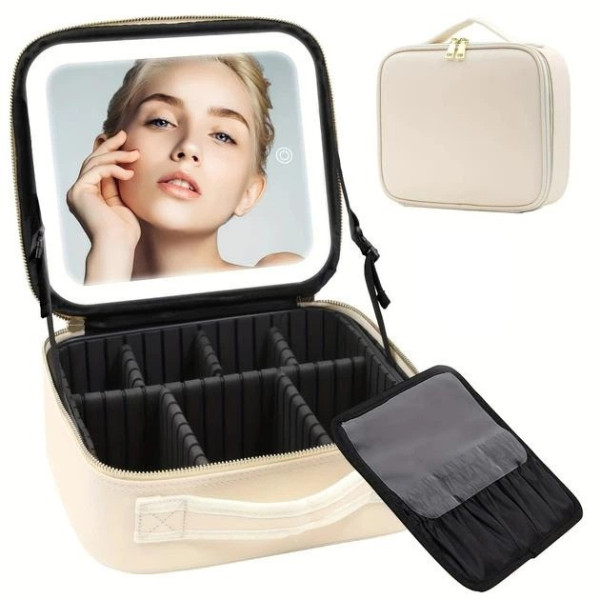 Дорожная косметичка  бьюти кейс Make Up с LED зеркалом, тканевая косметичка чемоданчик с подсветкой, органайзер для косметики