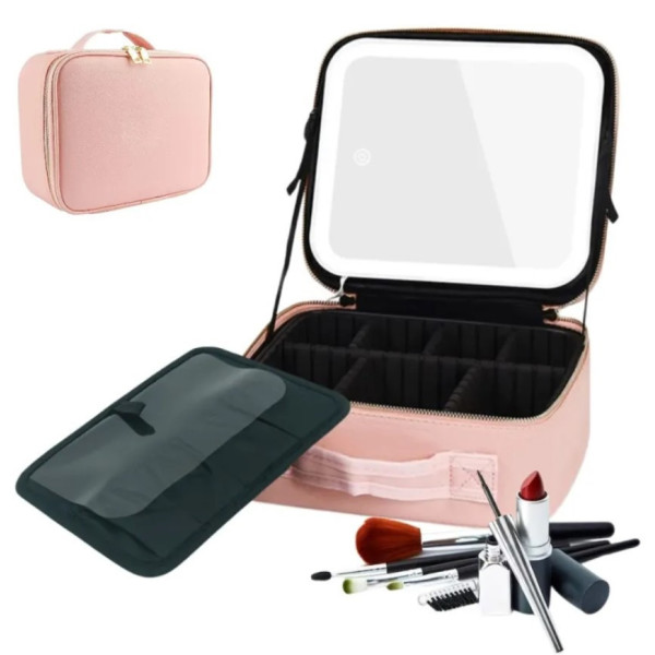 Дорожная косметичка  бьюти кейс Make Up с LED зеркалом, тканевая косметичка чемоданчик с подсветкой, органайзер для косметики