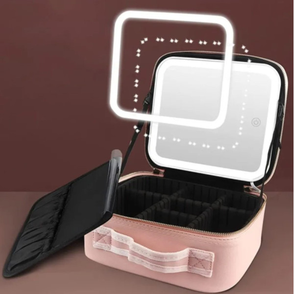 Дорожная косметичка  бьюти кейс Make Up с LED зеркалом, тканевая косметичка чемоданчик с подсветкой, органайзер для косметики