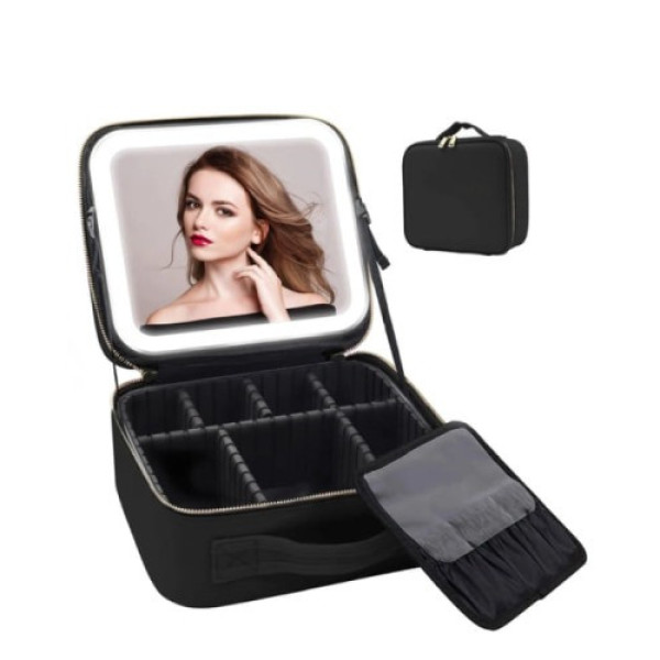 Дорожная косметичка  бьюти кейс Make Up с LED зеркалом, тканевая косметичка чемоданчик с подсветкой, органайзер для косметики