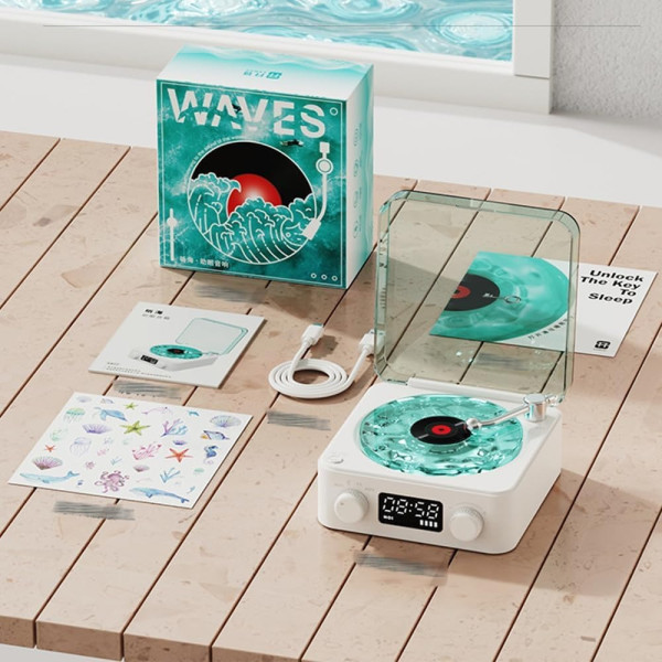 Ночник Vinyl Waves Player ретро-проигрыватель, ночник с эффектом морских волн, LED ночная лампа с Bluetooth колонкой, ретро ночник