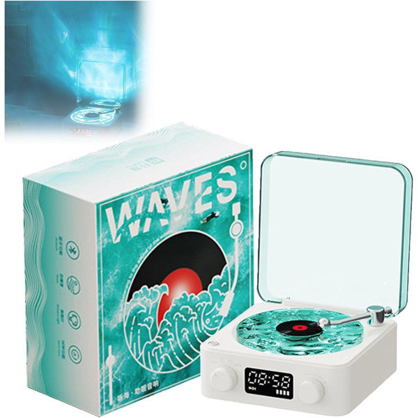 Ночник Vinyl Waves Player ретро-проигрыватель, ночник с эффектом морских волн, LED ночная лампа с Bluetooth колонкой, ретро ночник
