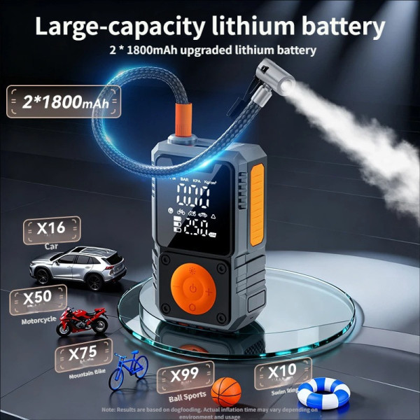 Аккумуляторный автомобильный компрессор De-FX391 5000мАч с цифровым дисплеем, беспроводной автокомпрессор 150 PSI, портативный нас