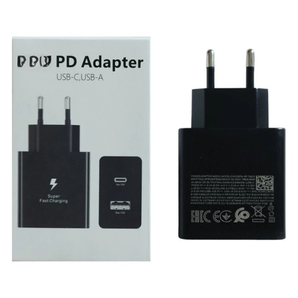 Зарядное устройство USB-C 25W PD, сетевой адаптер Type-C, блок быстрой зарядки для смартфона и планшета PD Adapter 9173 черный