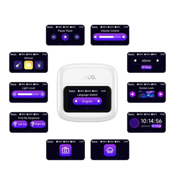 Беспроводные наушники HOCO EQ14 Cool Color Bluetooth, гарнитура BT headset с сенсорным дисплеем, True Wireless