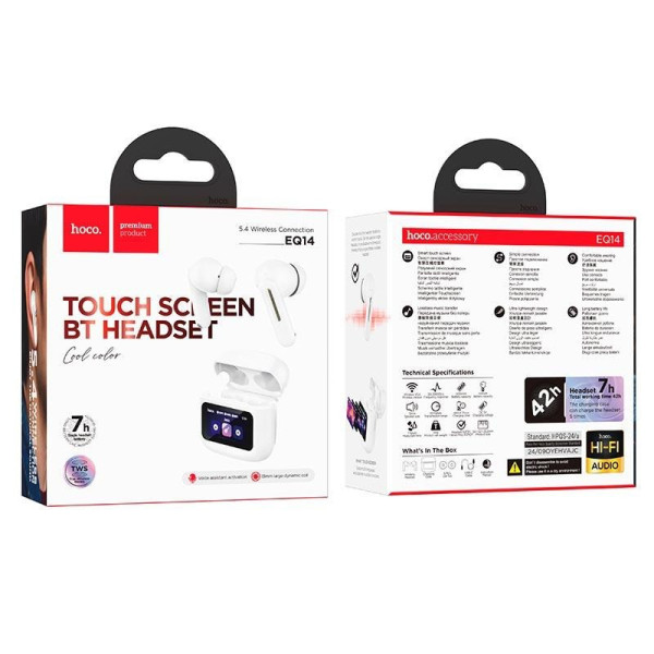 Беспроводные наушники HOCO EQ14 Cool Color Bluetooth, гарнитура BT headset с сенсорным дисплеем, True Wireless