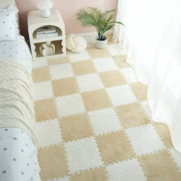 Коврик-пазл плюшевый 10 пазлов 30×30×1,5 см белый-беж, детский мягкий коврик EVA с плюшевым покрытием, напольный ковер