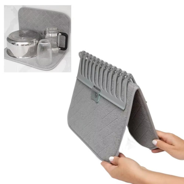 Сушилка для посуды с ковриком Dish Drain Rack подставка для тарелок и чашек с микрофибровым ковриком, компактная кухонная сушилка