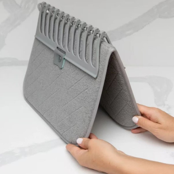 Сушилка для посуды с ковриком Dish Drain Rack подставка для тарелок и чашек с микрофибровым ковриком, компактная кухонная сушилка