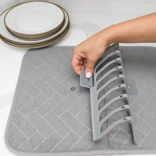 Сушилка для посуды с ковриком Dish Drain Rack подставка для тарелок и чашек с микрофибровым ковриком, компактная кухонная сушилка
