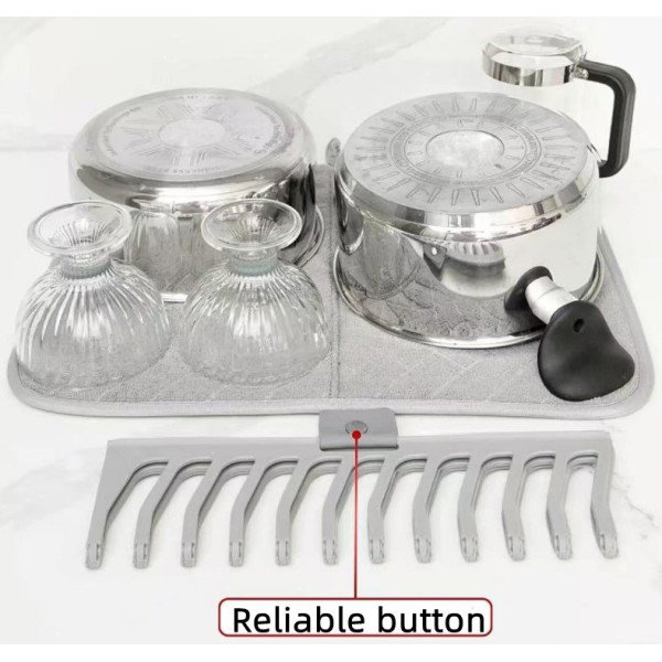 Сушилка для посуды с ковриком Dish Drain Rack подставка для тарелок и чашек с микрофибровым ковриком, компактная кухонная сушилка