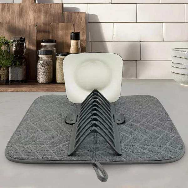 Сушилка для посуды с ковриком Dish Drain Rack подставка для тарелок и чашек с микрофибровым ковриком, компактная кухонная сушилка