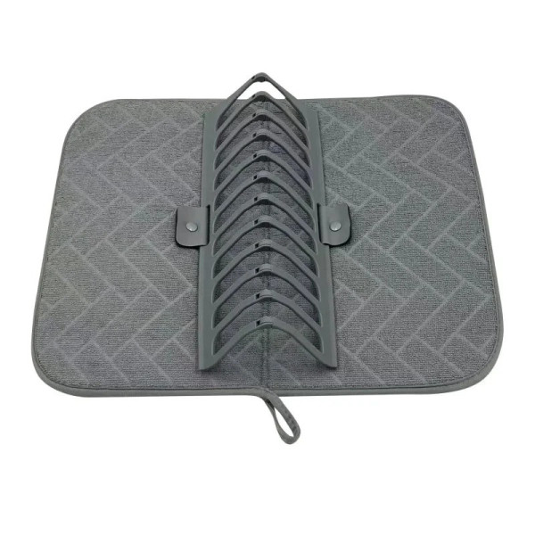 Сушилка для посуды с ковриком Dish Drain Rack подставка для тарелок и чашек с микрофибровым ковриком, компактная кухонная сушилка