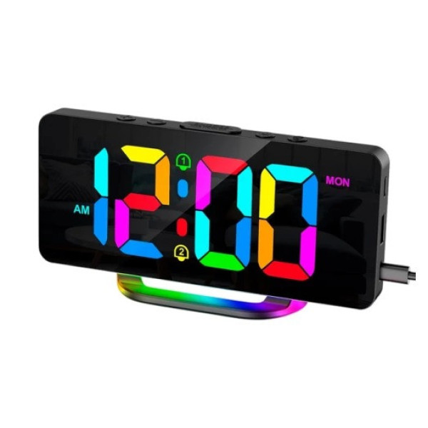 Электронные настольные часы VST-888H RGB с LED зеркальным дисплеем, цифровые настольные часы с подсветкой
