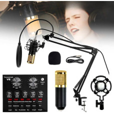 Студийный конденсаторный микрофон Music M-800 с поп-фильтром, стойкой и ветрозащитой, студийный микрофон, чорной с золотым