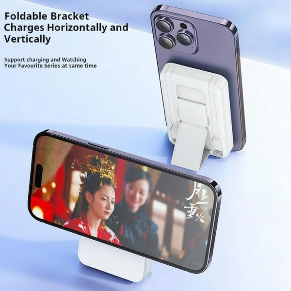 Повербанк 20000 mAh Qi2 22.5W с беспроводной зарядкой MagSafe, встроенными кабелями Lightning/Type-C, быстрая зарядка, белый