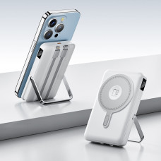 Повербанк 20000 mAh Qi2 22.5W с беспроводной зарядкой MagSafe, встроенными кабелями Lightning/Type-C, быстрая зарядка, белый
