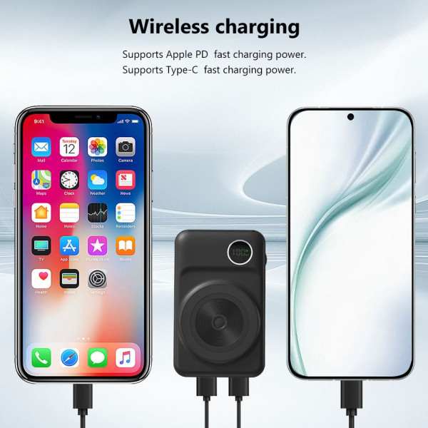 Повербанк REMAX RPP-527 10000 mAh с беспроводной зарядкой MagSafe, встроенными кабелями Type-C/Lightning, быстрая зарядка PD/QC
