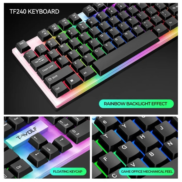 Игровой набор 4 в 1 T-Wolf TF240 клавиатура, мышь, наушники и коврик, геймерский комплект с LED подсветкой, гарнитура