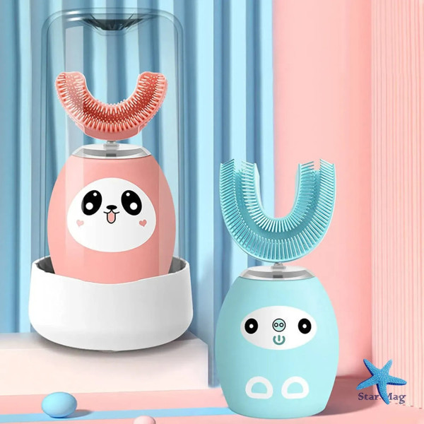 Детская электрическая зубная щетка U-shaped Electric Toothbrush, ультразвуковая силиконовая щетка-капа для детей, U-образная аккум