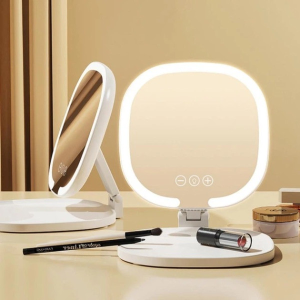 Настольное косметическое зеркало J01 с LED подсветкой, сложное овальное зеркало для макияжа с подсветкой, зеркало настольное