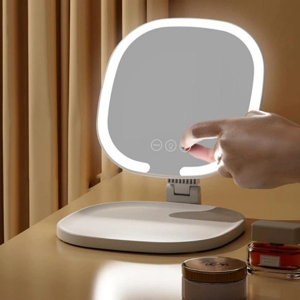 Настольное косметическое зеркало J01 с LED подсветкой, сложное овальное зеркало для макияжа с подсветкой, зеркало настольное
