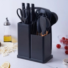 Набор кухонных принадлежностей 19 предметов Kitchen Set, комплект кухонных инструментов с бамбуковыми ручками и силиконовыми насад