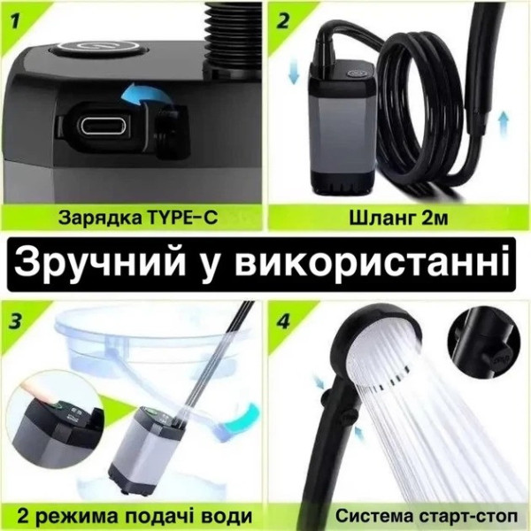 Портативный душ с насосом электрический 9000 mAh Lixada, полевой походный переносной душ для туризма и дома,автономный портативный