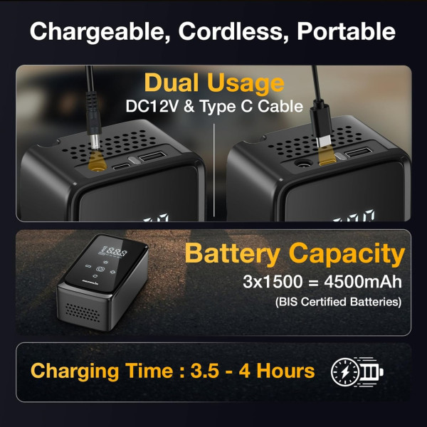 Портативный автокомпрессор M-903A аккумуляторный насос для колес 150 PSI power bank 6000 mAh LED фонарь компрессор для авто