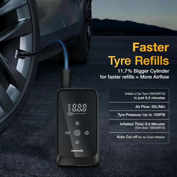 Портативный автокомпрессор M-903A аккумуляторный насос для колес 150 PSI power bank 6000 mAh LED фонарь компрессор для авто