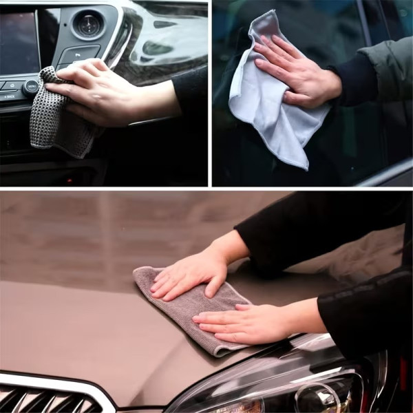 Комплект для мытья и ухода за авто 9 в 1 салфетки микрофибра для салона и кузова серый