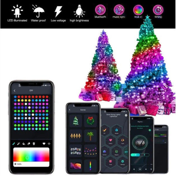 Светодиодная гирлянда 10 м Bluetooth RGB LED лента управления с телефона USB Dreamcolor уличная гирлянда для дома сада